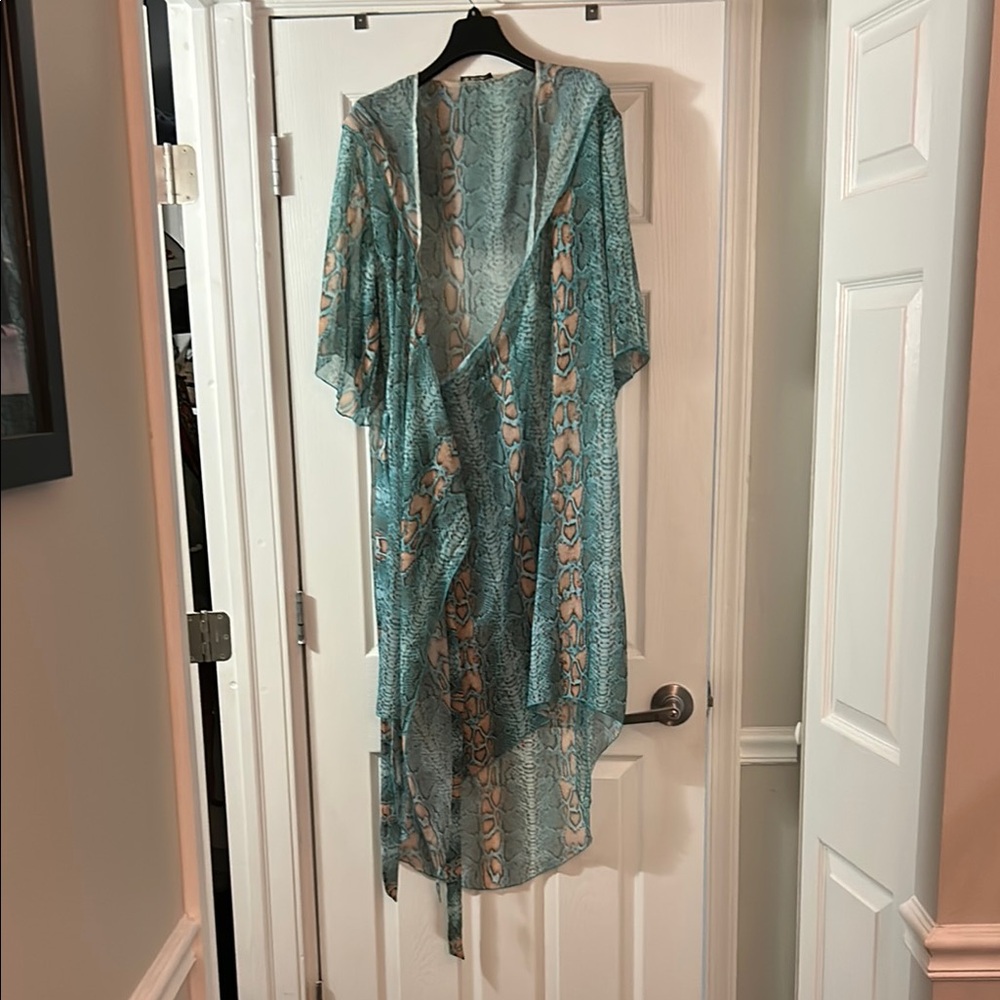Sheer hooded wrap dress